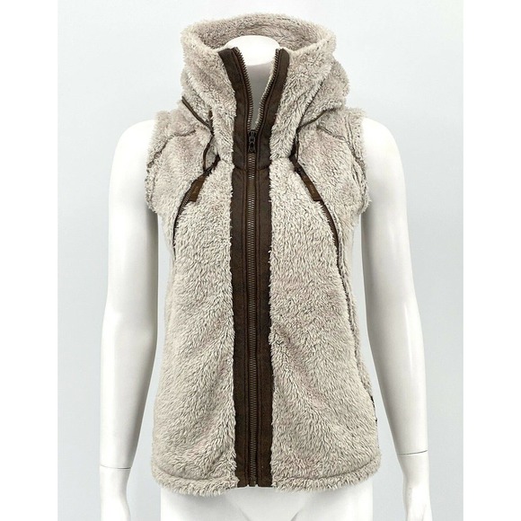 Kuhl Womens Flight Vest XS Stone Mid-Weight Fleece Zipper Pockets Stowaway Hood - Picture 2 of 9